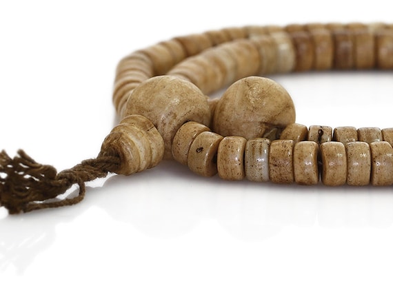 Tibetan Mala Beads - High Quality Antiqued Bone & Conch Shell