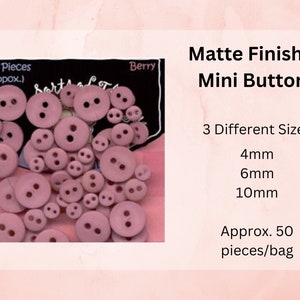 Pink Mini Buttons, Micro Buttons, 50 Pieces, Crafting Buttons, 4mm Buttons, 6mm Buttons, 10mm Buttons, Scrapbooking, Doll Clothing, Berry