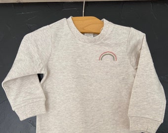 Embroidered Baby Crewneck | Grey Baby Sweater | Rainbow | Hand Embroidered