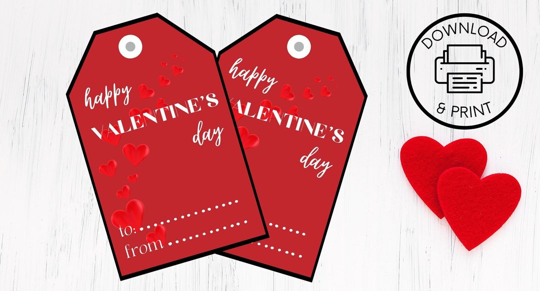 Editable Valentines Day Printable Tag Templates Happy Valentines Day Red Gift Treat Tags Digital