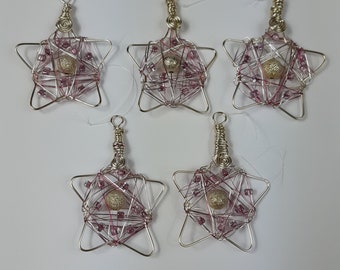 Set of 5 wire work Christmas star decorations