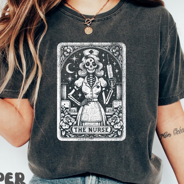 Nurse Tarot Card Shirt: Funny Skeleton Witch Graphic Tee