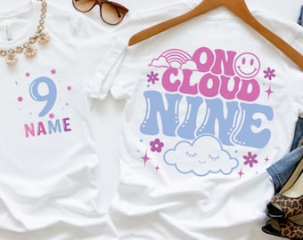 9th Birthday Girl Shirt: On Cloud Nine, Flower Design