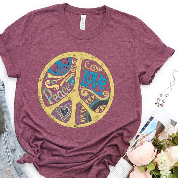 Peace Love Tshirt | Boho Tshirt, Hippie Tee, Peace Sign Shirt, Graphic Tee, Ladies Apparel, Unisex Tshirt, Cute Top, Gift For Her