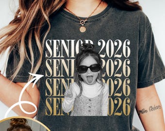 Camisetas personalizadas vintage con foto y año de graduación: Camiseta personalizada con foto de graduación, regalo de graduación 2026, camiseta con tu foto.
