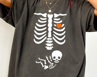 Skeleton Maternity Shirt: Funny Halloween Pregnancy Announcement Tee