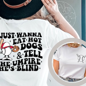 Camiseta de béisbol divertida: Come perritos calientes y dile al árbitro que es ciego