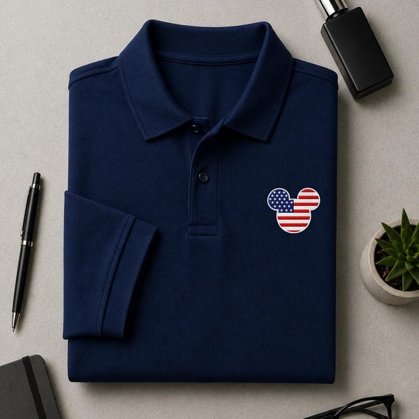 USA Mickey Flag Embroidered Polo Dry Blend Shirt for Men-Women, Business,Work Uniforms, Patriotic Mickey T-Shirt