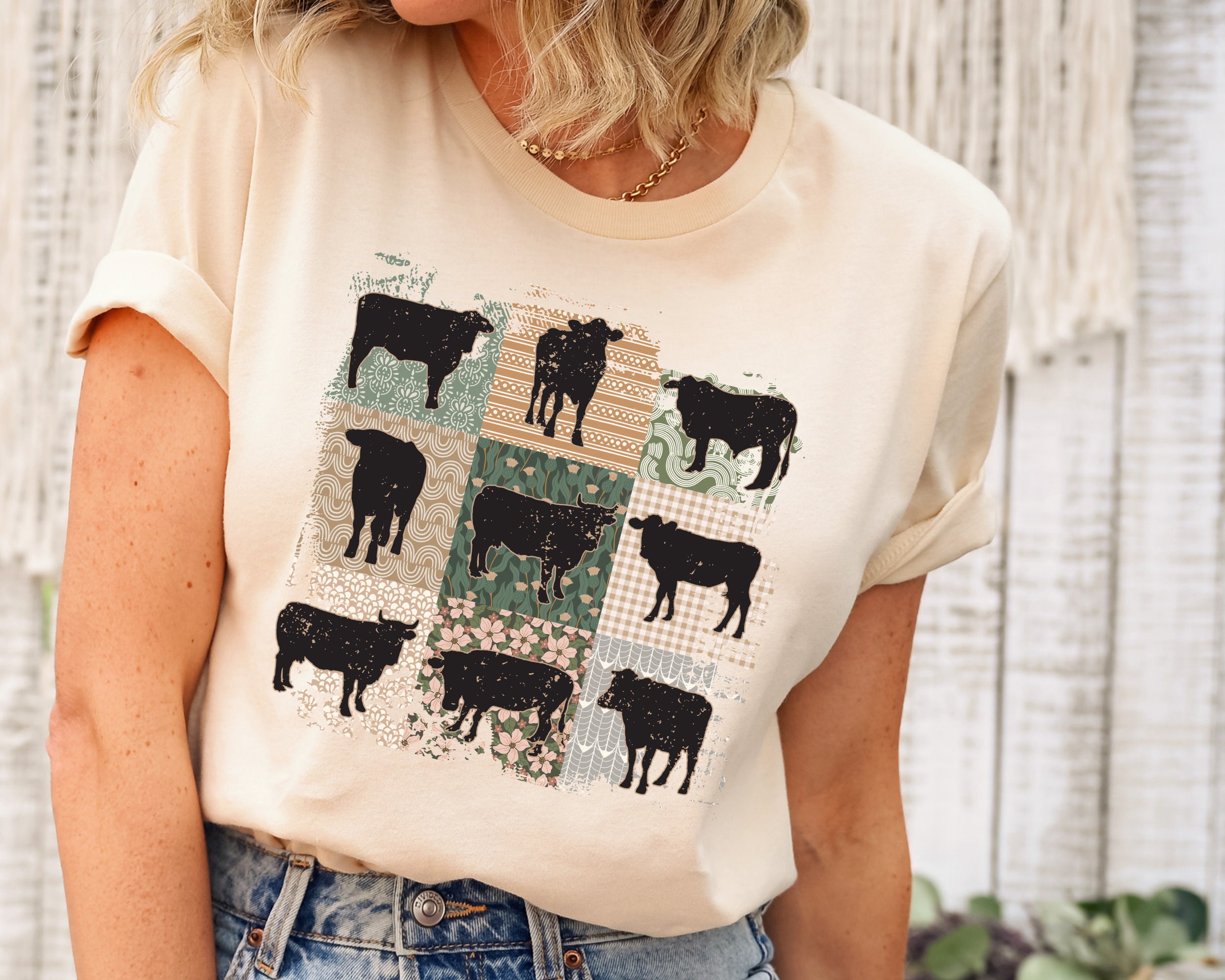 Boho Cow Shirt, Retro Farmhouse Floral Cow Tee, Cottagecore Aesthetic Clothing, Cow Lover Gift for Her, Trend Women Shirt
