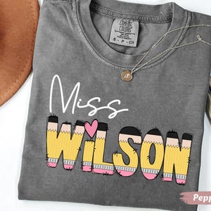 Custom Name Teacher Shirt: First Day of School, Personalized Pencil Design