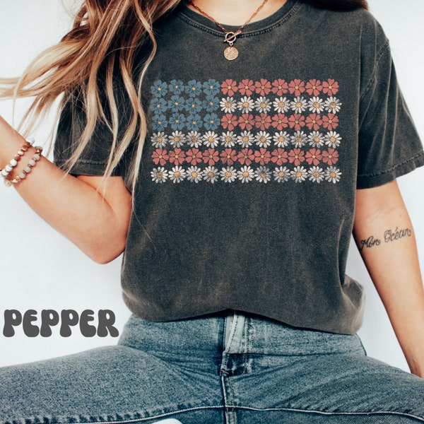 Retro Floral American Flag Shirt: 4th of July USA Tee