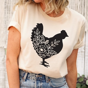 Floral Chicken Shirt,  Chicken Shirt, Farm Shirt, Chicken Lover Shirt, Women&#39;s Chicken Shirt, Farm Tees