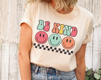 Be Kind Shirt, Smiley Face Shirt, Positive Shirt, Retro Be Kind Shirt, Boho Kindness Shirt, Boho Rainbow Shirt, Mental Health Shirt