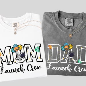 Camisetas Comfort Colors para el primer cumpleaños de la familia espacial, camiseta Mama Dada Launch Crew, atuendo para fiesta de cumpleaños de astronauta, camiseta de la familia espacial, imagen 4