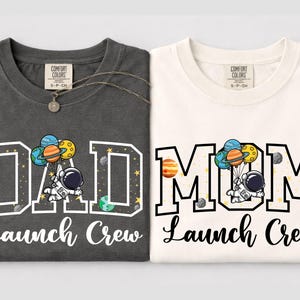 Camisetas Comfort Colors para el primer cumpleaños de la familia espacial, camiseta Mama Dada Launch Crew, atuendo para fiesta de cumpleaños de astronauta, camiseta de la familia espacial, imagen 2