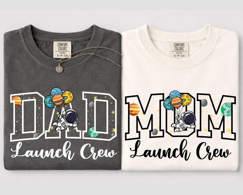 Camisetas Comfort Colors para el primer cumpleaños de la familia espacial, camiseta Mama Dada Launch Crew, atuendo para fiesta de cumpleaños de astronauta, camiseta de la familia espacial, imagen 2