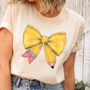 Coquette Teacher Shirt, Coquette Pencil Bow T-Shirt, Trendy Back to School Tee, Appreciation Gift, Elementary Teacher Gift