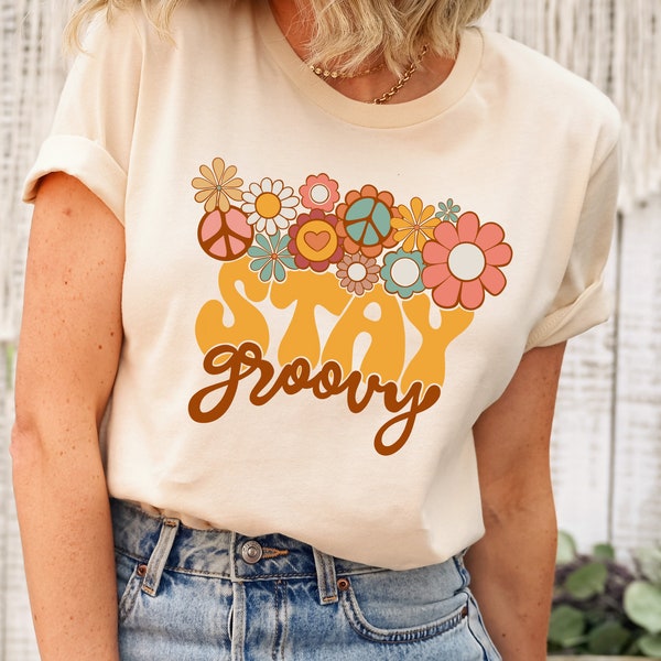 Retro Stay Groovy Shirt, Preppy Shirt, Hippie Summer Shirt, Hippie 70s Summer Shirt, Peace Sign Shirt, Summer Shirt, Groovy Shirt