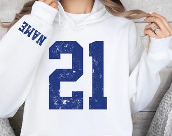 Custom Number and Name With Sleeve Print Sweatshirt, Game Day Hoodie, Custom Football Team Sweatshirt, Custom School Team Number Sweater