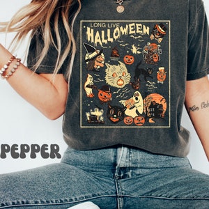 Retro Halloween Shirt, Long Live Halloween, Vintage Halloween Shirt, Retro Halloween, Fall Apparel,Spooky Season Tee Pumpkin Shirt Black Cat