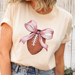 Pink Coquette Football Shirt, Football Mom Shirt, Sports Mom Gift, Gameday Shirt, Football Gift Shirt, Pink Coquette Shirt, Football Bow Tee