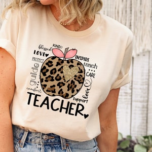 Teacher Leopard Apple Shirt, Teacher Shirt, Back To School Shirt, Leopard Apple Shirt, Inspire Teacher Shirt, Teacher Gift, Gift for Teacher