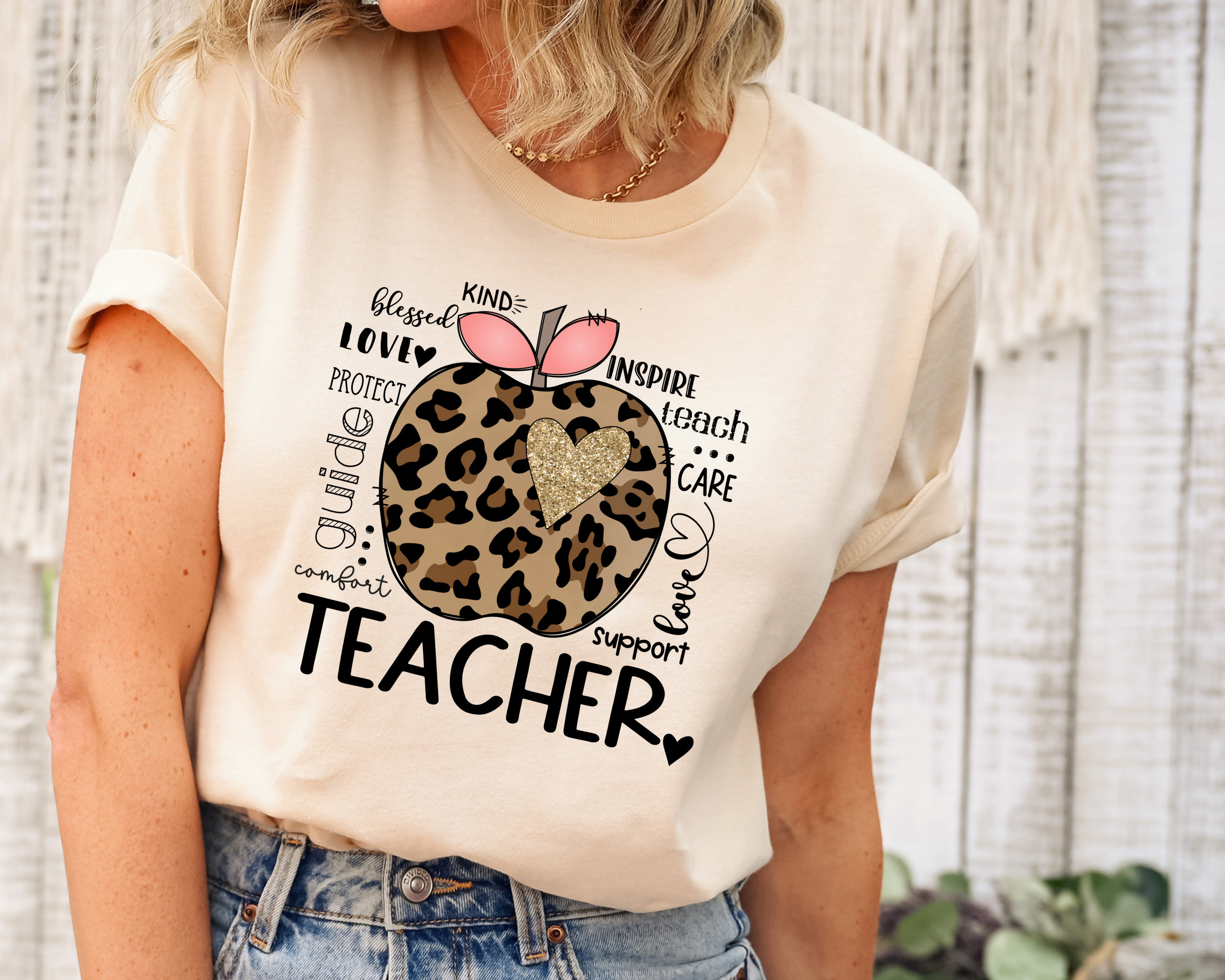 Teacher Leopard Apple Shirt, Teacher Shirt, Back To School Shirt, Leopard Apple Shirt, Inspire Teacher Shirt, Teacher Gift, Gift for Teacher
