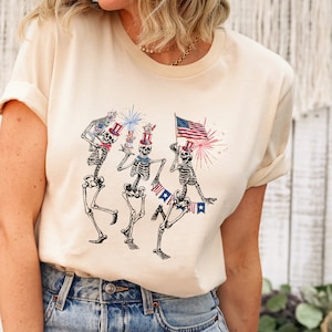 Dancing Skeletons 4th of July Shirt, Patriotic Skeleton Shirts, Dead Inside But Freedom, Happy 4th of July Shirt, Skeleton Fireworks T-Shirt