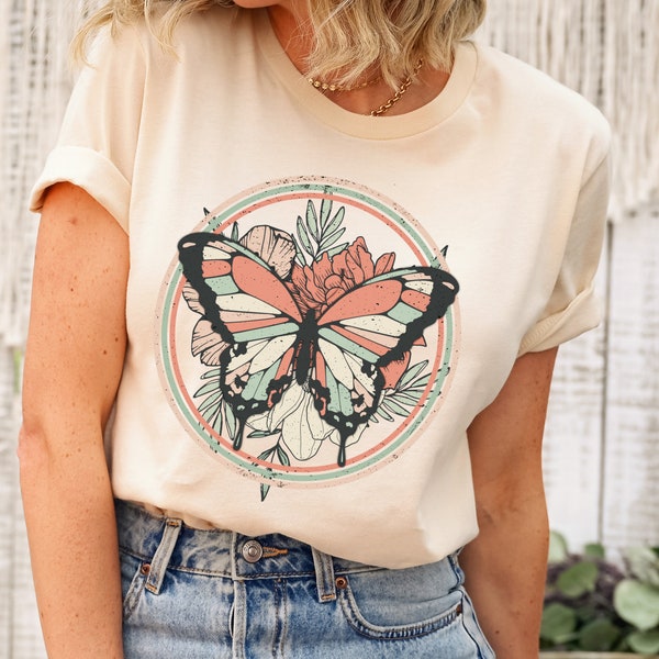 Floral Butterfly Shirt, Butterfly Shirt, Floral Shirt, Vintage Graphic Tee, Retro Shirt, Butterfly Shirt, Monarch Butterfly, Vintage Shirt