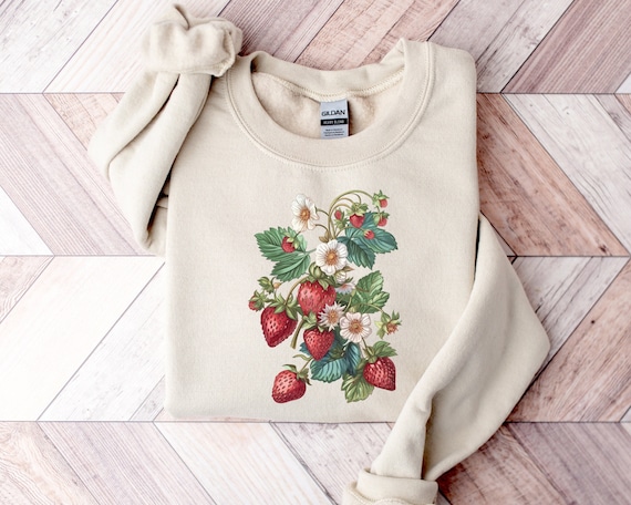 Vintage Strawberry Sweatshirt: Cottagecore Floral Gardening Tee