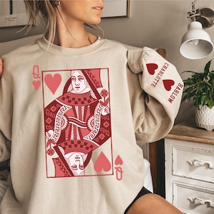 Queen of Hearts Personalized Valentine Custom Sweatshirt Gift Mom, Custom Name Valentine Gift Wife, Valentines Matching Shirt Kids Names