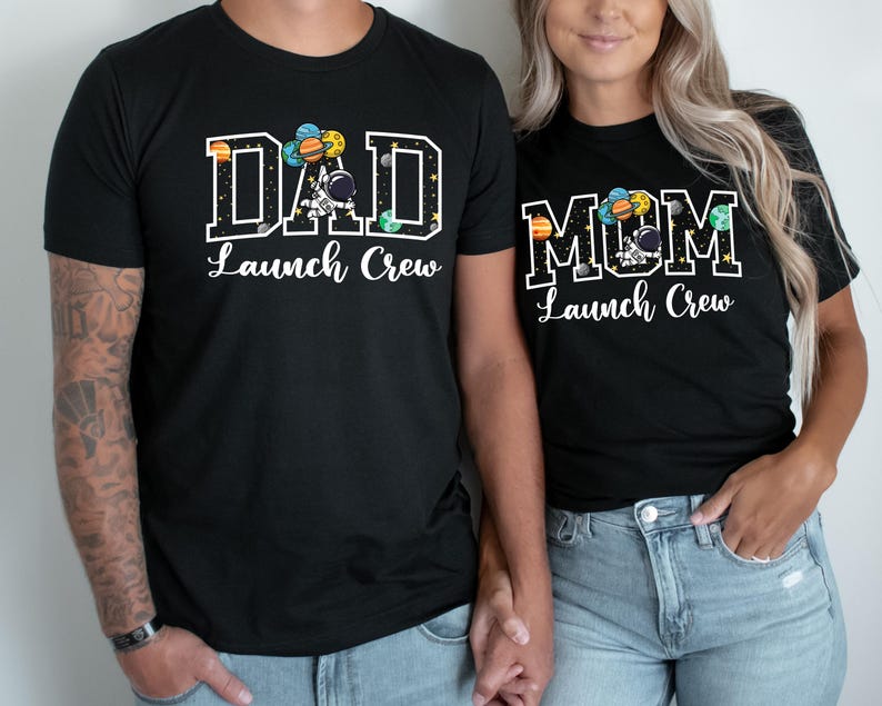 Camisetas Comfort Colors para el primer cumpleaños de la familia espacial, camiseta Mama Dada Launch Crew, atuendo para fiesta de cumpleaños de astronauta, camiseta de la familia espacial, imagen 3