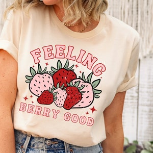 Feeling Berry Good Strawberry Print Retro Shirt, Strawberry Shirt, Botanical Shirt Fruit Tee, Fruit Shirt,Fruit Print Shirt,Strawberry Shirt