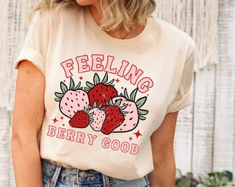 Feeling Berry Good Strawberry Print Retro Shirt, Strawberry Shirt, Botanical Shirt Fruit Tee, Fruit Shirt,Fruit Print Shirt,Strawberry Shirt