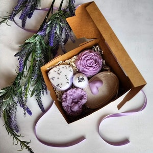 Lavender Soap Box Set of 6 Mom Gift Valentines Soap Box Mini Spa gift for women Set Flower Soap box Heart Rose Soap Heart Bath Bomb Set