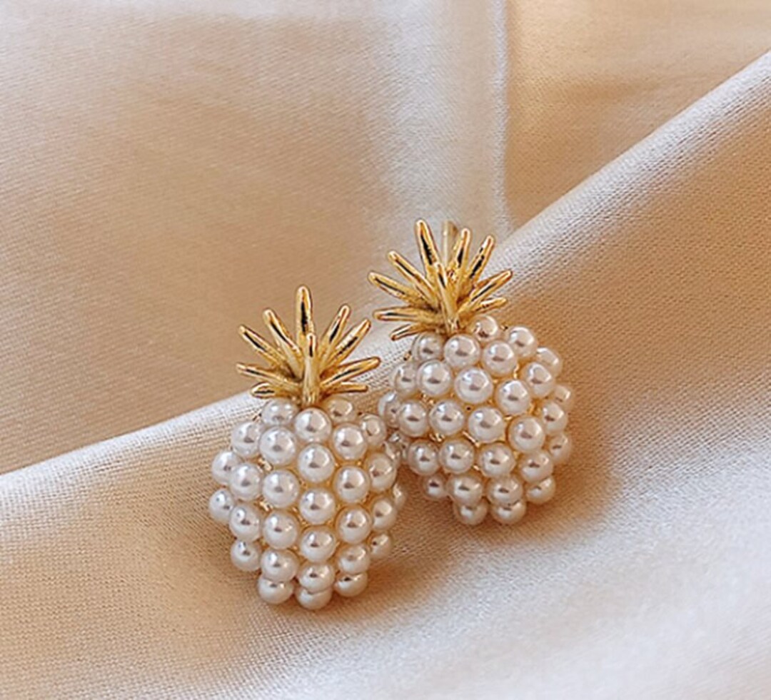 Pineapple Stud Earrings Pineapple Pearl Earrings Pineapple Etsy
