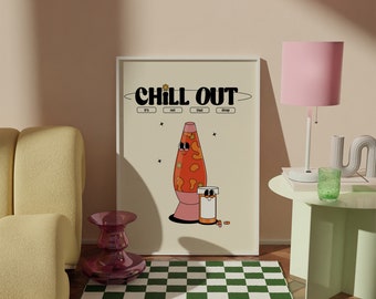 Chill Out Retro Character Wall Art, Retro Quote Wall Print, Digital Download Print, Retro Wall Decor, Large Printable Art, Digital Print