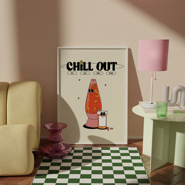 Chill Out Retro Character Wall Art, Retro Quote Wall Print, Digital Download Print, Retro Wall Decor, Large Printable Art, Digital Print