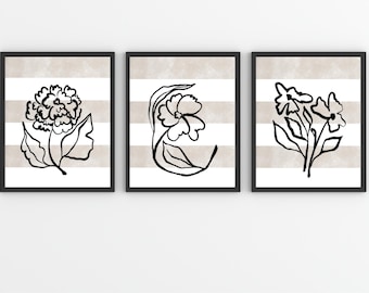 Modern Abstract Striped Flowers Printable Wall Art | Room Decor, Neutral Decor, Minimalist Art, Modern Art, Contemporary Art