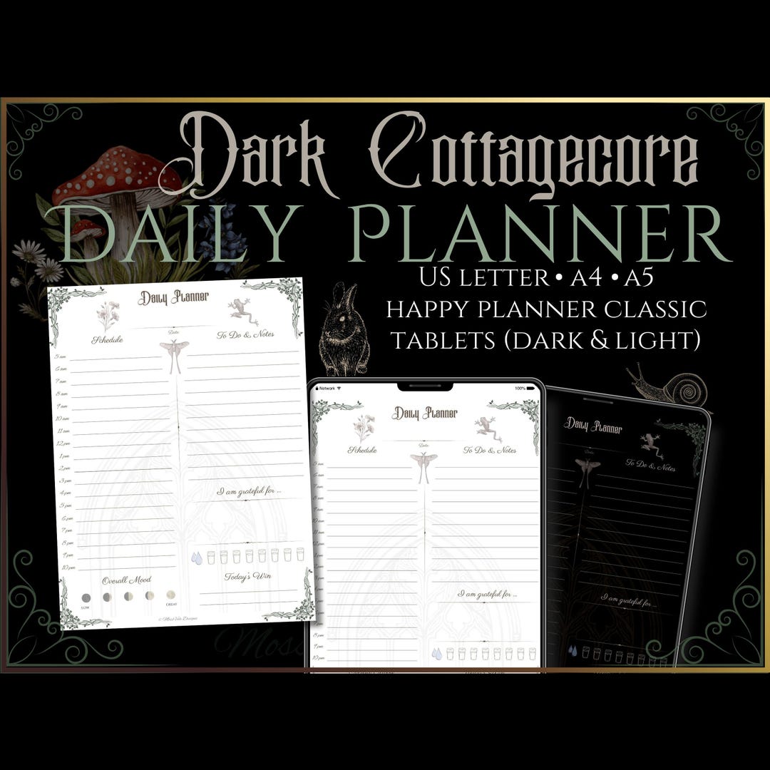 Dark Cottagecore Daily Planner PDF (undated) | Printable + iPad ...