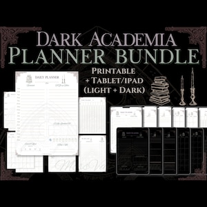 Paquete de planificadores estilo Dark Academia / Planificador gótico para Goodnotes / Rastreador de hábitos diario, semanal y mensual imprimible para iPad (PDF)