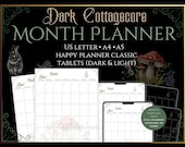 Dark Cottagecore Monthly Planner PDF (Undated) | Sunday + Monday Start | Printable iPad Template | A4 A5 US Letter Happy Planner GoodNotes