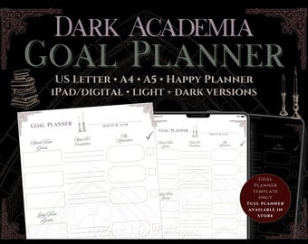 Dark Academia Goal Planner PDF – Printable & iPad Template | Short + Long Term Goals | A4 A5 US Letter Happy Planner | GoodNotes Tablet