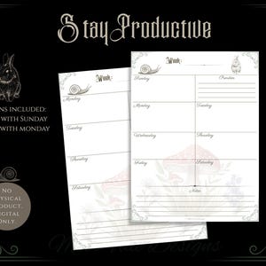Dark Cottagecore Weekly Planner PDF (Sunday + Monday Start) | Printable + iPad Template | A4 A5 US Letter Happy Planner | GoodNotes Xodo image 2
