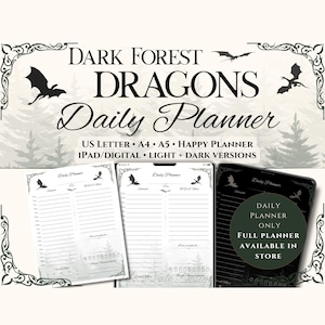 Dark Forest Dragons Daily Planner PDF – Printable + iPad Template | Undated | A4 A5 US Letter Happy Planner | GoodNotes Xodo
