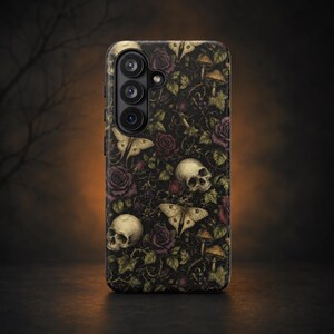 Memento Mori Phone Case, Gothic Botanical Skull Case, Dark Floral Moth Case, Halloween Phone Case, Spooky Mushroom Cover