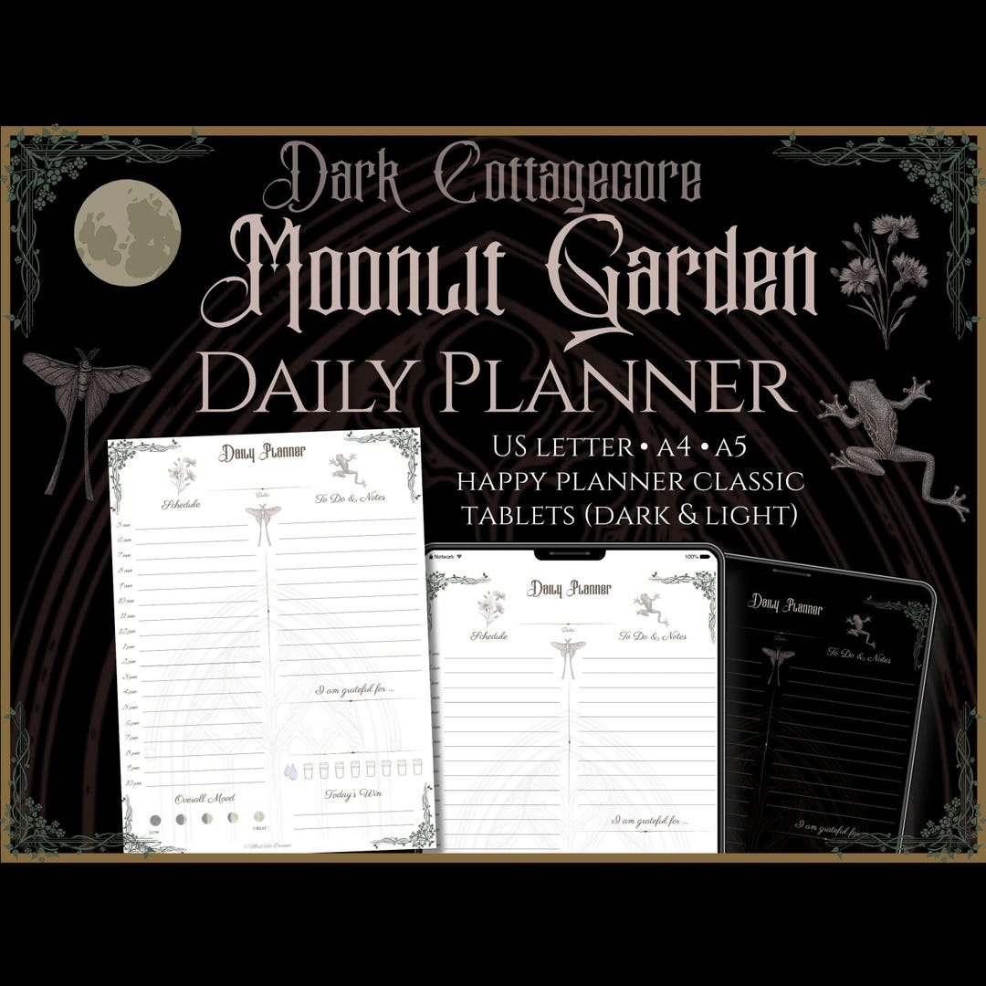 Dark Cottagecore Daily Planner | Moonlit Garden Edition | Printable PDF ...
