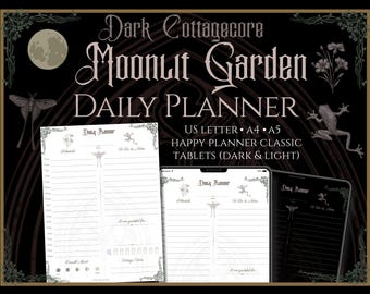 Dark Cottagecore Daily Planner | Moonlit Garden Edition | Printable PDF + iPad | Undated | A4 A5 US Letter Happy Planner | GoodNotes Xodo