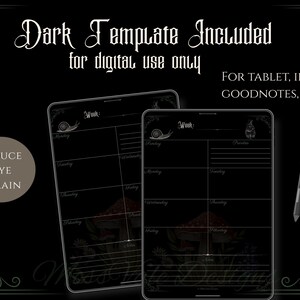 Dark Cottagecore Weekly Planner PDF (Sunday + Monday Start) | Printable + iPad Template | A4 A5 US Letter Happy Planner | GoodNotes Xodo image 3