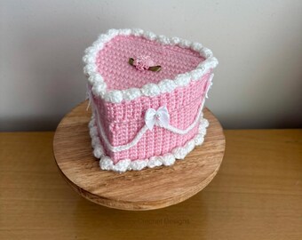 Crochet Cake Box | Crochet Fake Cake Heart Jewelry Box | Vintage